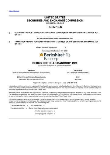 Thumbnail Berkshire Hills Bancorp 10-Q Quarterly Report FY2017 