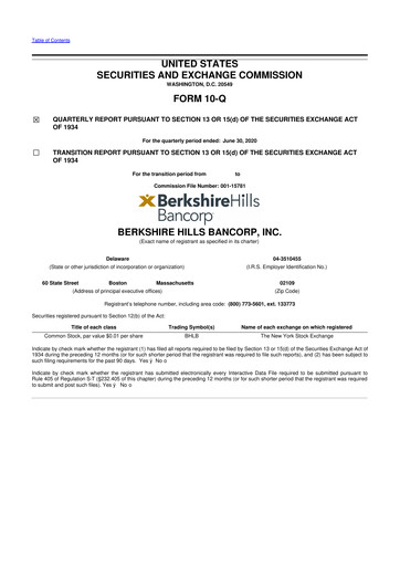 Thumbnail Berkshire Hills Bancorp 10-Q Quarterly Report FY2020 