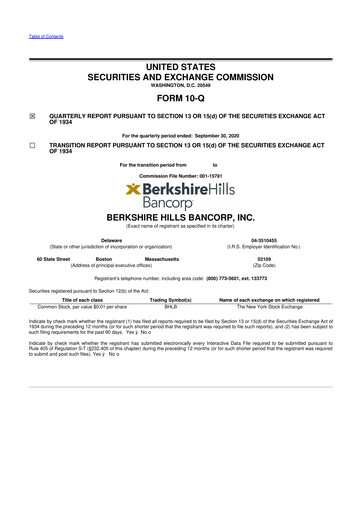 Thumbnail Berkshire Hills Bancorp 10-Q Quarterly Report FY2020 