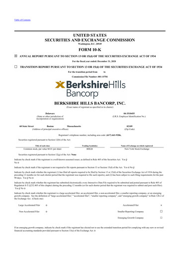 Thumbnail Berkshire Hills Bancorp 10-K Annual Report 2020