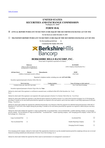 Thumbnail Berkshire Hills Bancorp 10-K Annual Report 2023