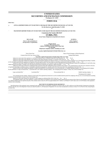 Thumbnail Curis 10-K Annual Report 2018