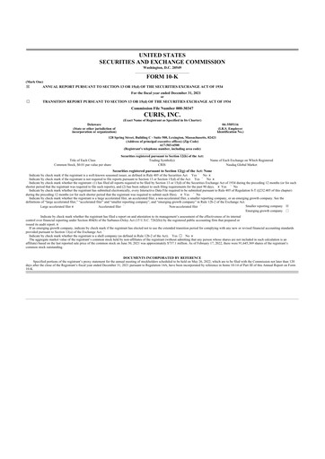 Thumbnail Curis 10-K Annual Report 2021