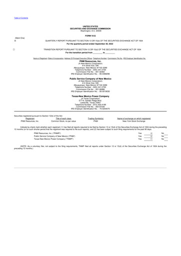 Thumbnail TXNM Energy 10-Q Quarterly Report FY2022 