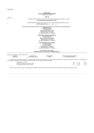 Thumbnail TXNM Energy 10-Q Quarterly Report FY2024 