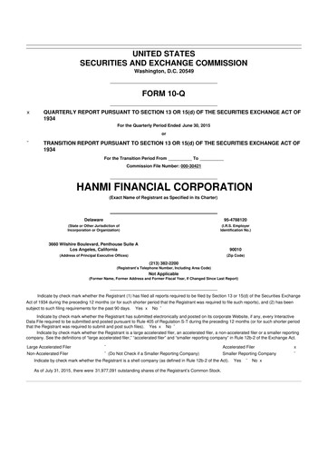 Vorschaubild Hanmi Financial 10-Q Quartalsbericht 2015 