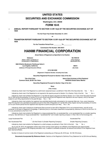 Vorschaubild Hanmi Financial 10-K Jahresbericht 2015