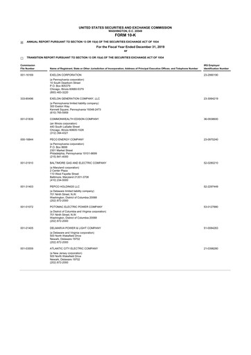 Thumbnail Exelon Corporation 10-K Annual Report 2019