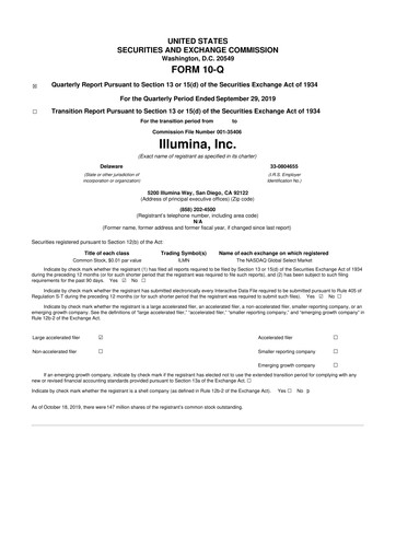 Thumbnail Illumina 10-Q Quarterly Report FY2019 