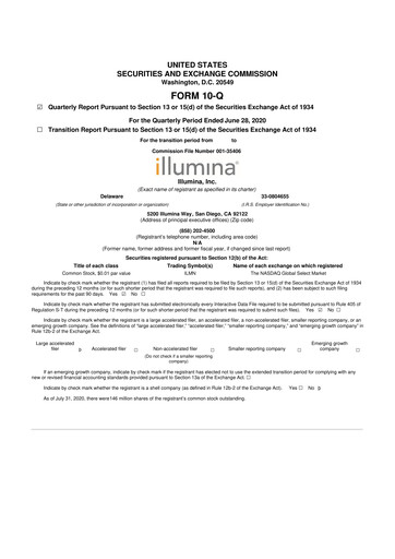 Thumbnail Illumina 10-Q Quarterly Report FY2020 