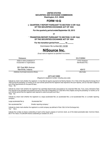 Thumbnail NiSource
 10-Q Quarterly Report FY2013 