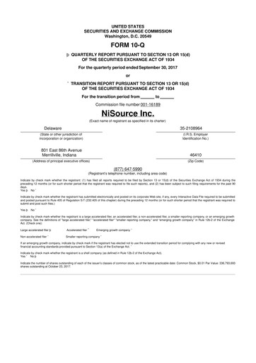 Thumbnail NiSource
 10-Q Quarterly Report FY2017 