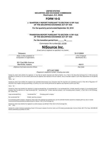 Thumbnail NiSource
 10-Q Quarterly Report FY2018 