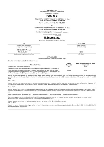 Thumbnail NiSource
 10-Q Quarterly Report FY2020 