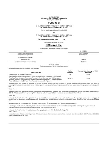 Thumbnail NiSource
 10-Q Quarterly Report FY2020 