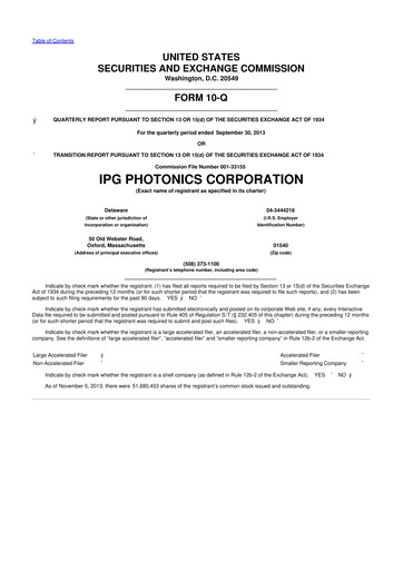 Thumbnail IPG Photonics 10-Q Quarterly Report FY2013 