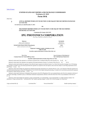 Thumbnail IPG Photonics 10-K Annual Report 2013