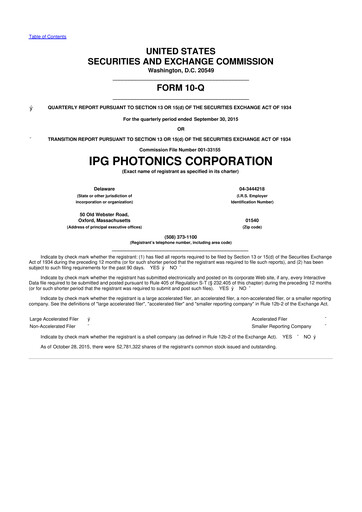 Thumbnail IPG Photonics 10-Q Quarterly Report FY2015 