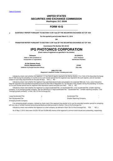 Thumbnail IPG Photonics 10-Q Quarterly Report FY2018 