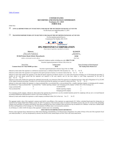 Thumbnail IPG Photonics 10-K Annual Report 2019