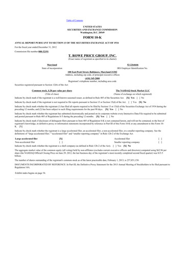 Thumbnail T. Rowe Price
 10-K Annual Report 2012