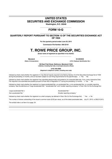 Thumbnail T. Rowe Price
 10-Q Quarterly Report FY2015 