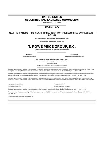 Thumbnail T. Rowe Price
 10-Q Quarterly Report FY2015 