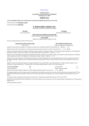 Thumbnail T. Rowe Price
 10-K Annual Report 2015