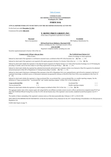 Thumbnail T. Rowe Price
 10-K Annual Report 2016