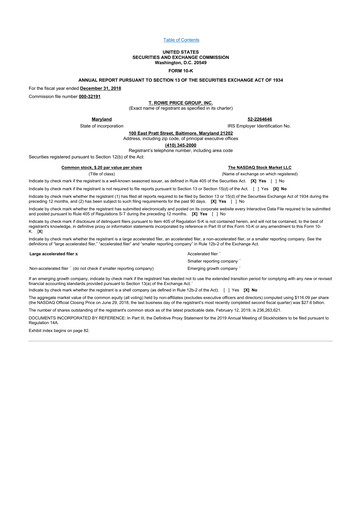 Thumbnail T. Rowe Price
 10-K Annual Report 2018