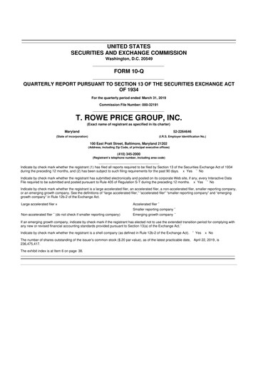 Thumbnail T. Rowe Price
 10-Q Quarterly Report FY2019 