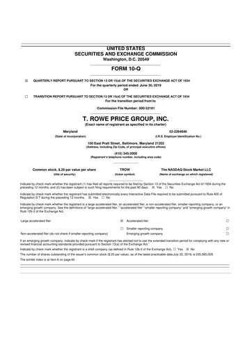 Thumbnail T. Rowe Price
 10-Q Quarterly Report FY2019 