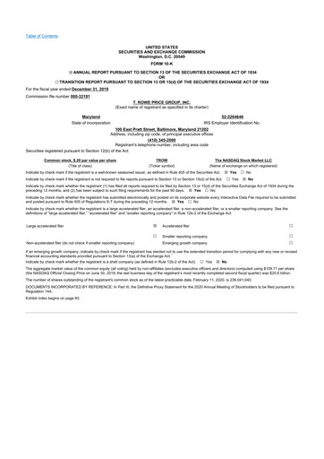 Thumbnail T. Rowe Price
 10-K Annual Report 2019