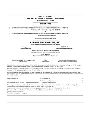 Thumbnail T. Rowe Price
 10-Q Quarterly Report FY2020 