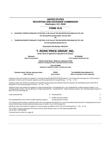 Thumbnail T. Rowe Price
 10-Q Quarterly Report FY2021 