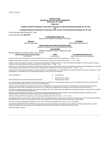 Thumbnail T. Rowe Price
 10-K Annual Report 2022