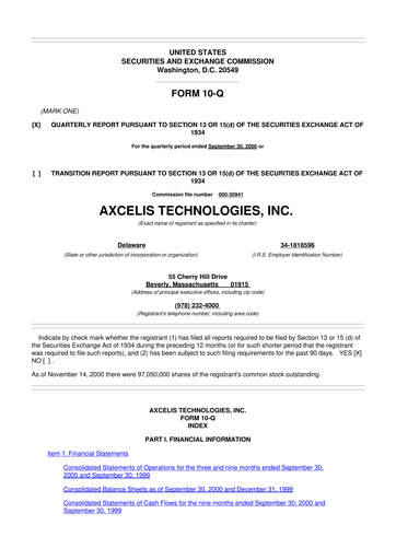 Thumbnail Axcelis Technologies
 10-Q Quarterly Report FY 