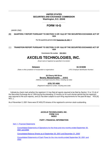 Thumbnail Axcelis Technologies
 10-Q Quarterly Report FY 