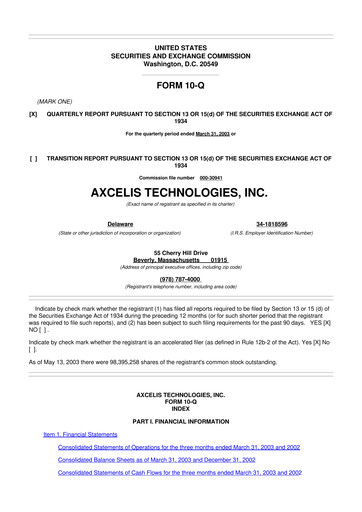 Thumbnail Axcelis Technologies
 10-Q Quarterly Report FY 