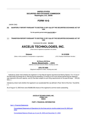 Thumbnail Axcelis Technologies
 10-Q Quarterly Report FY 