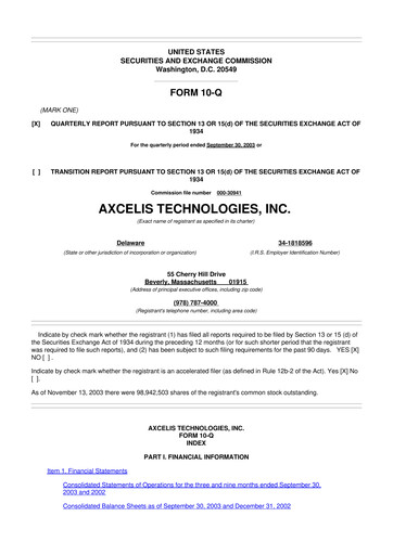 Thumbnail Axcelis Technologies
 10-Q Quarterly Report FY 