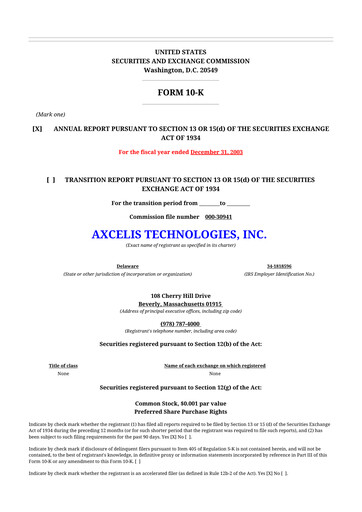Thumbnail Axcelis Technologies
 10-K Annual Report 