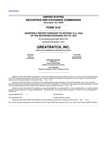 Miniature Integer Holdings
 10-Q Rapport trimestriel 2014 