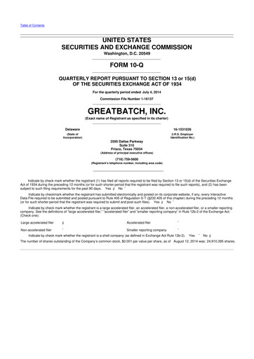 Miniature Integer Holdings
 10-Q Rapport trimestriel 2014 