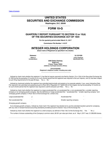 Miniature Integer Holdings
 10-Q Rapport trimestriel 2017 