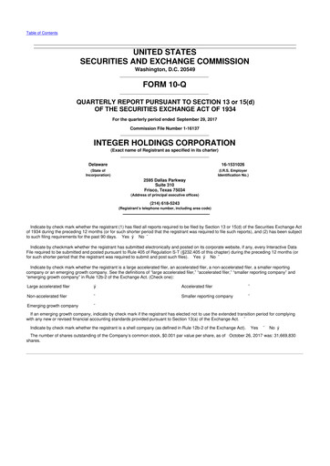 Miniature Integer Holdings
 10-Q Rapport trimestriel 2017 
