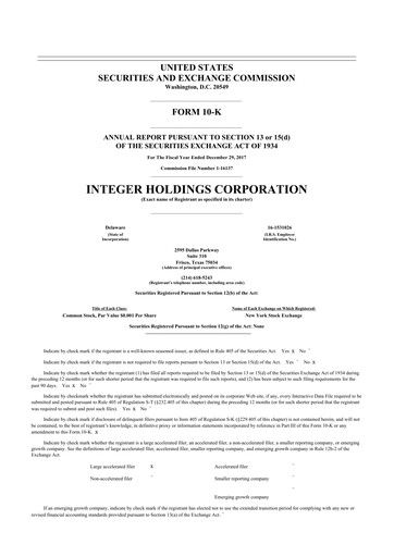Thumbnail Integer Holdings
 10-K Annual Report 2017