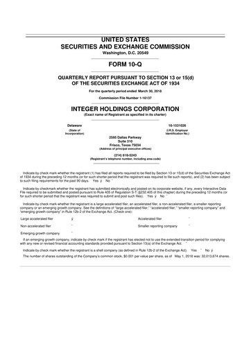 Miniature Integer Holdings
 10-Q Rapport trimestriel 2018 