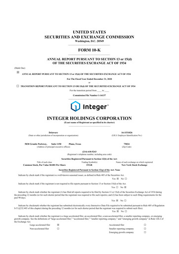 Thumbnail Integer Holdings
 10-K Annual Report 2020