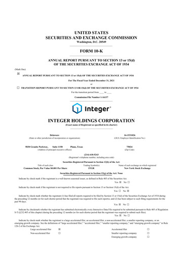 Thumbnail Integer Holdings
 10-K Annual Report 2021